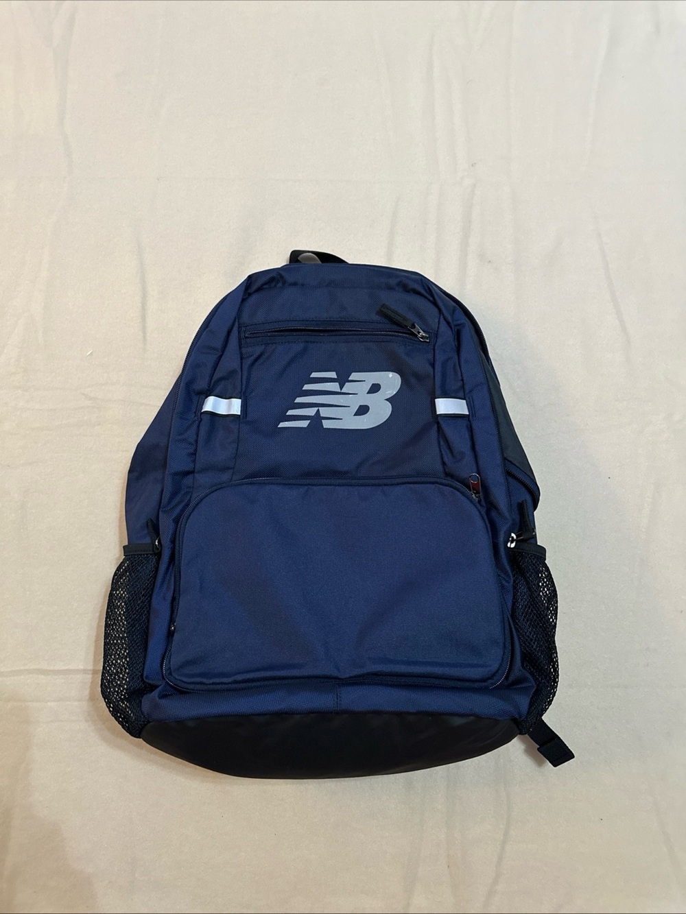 New Balance Buckle Flapbag Backpack Navy Blue Reflective Logo Laptop